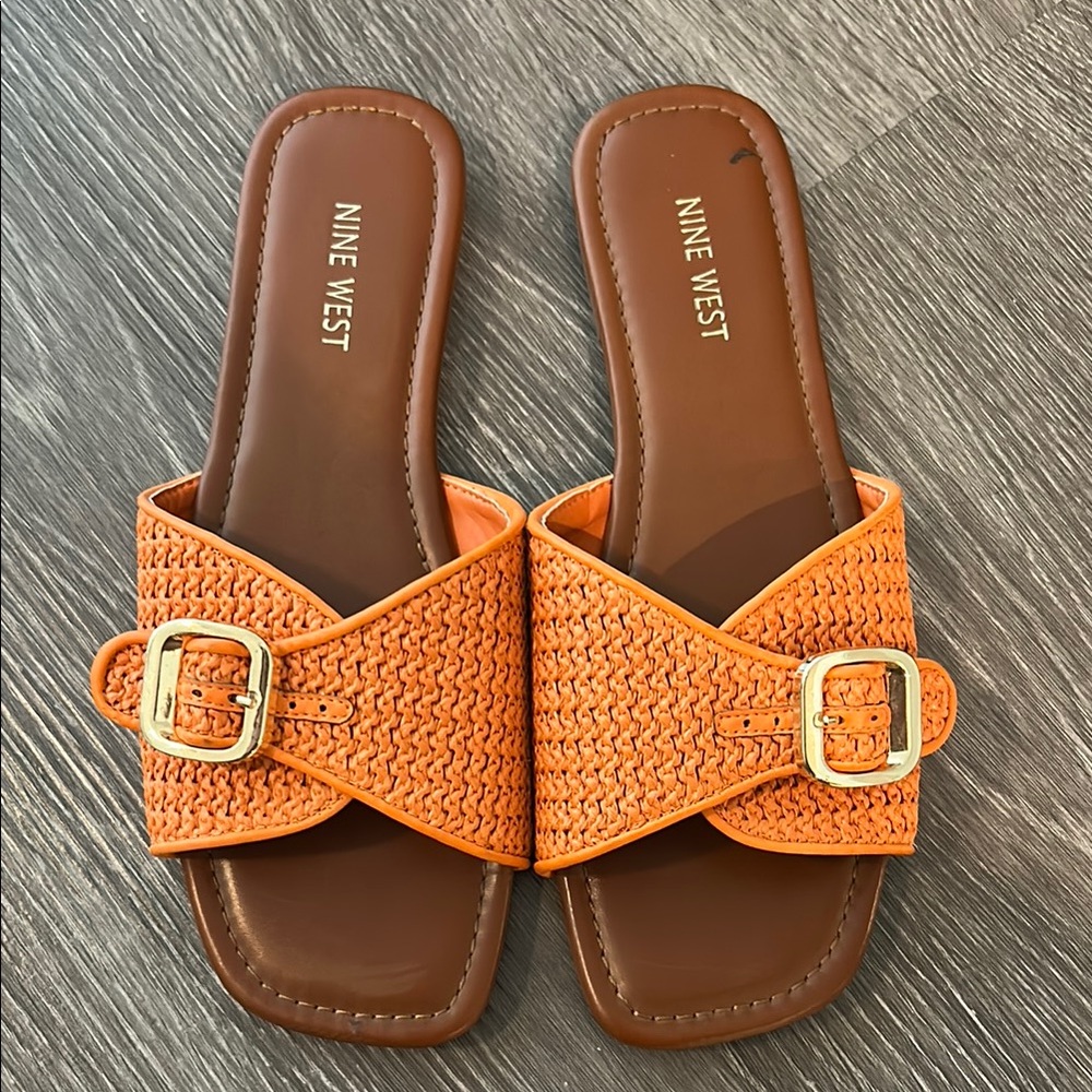 Nine West Orange Buckle Slide Sandals